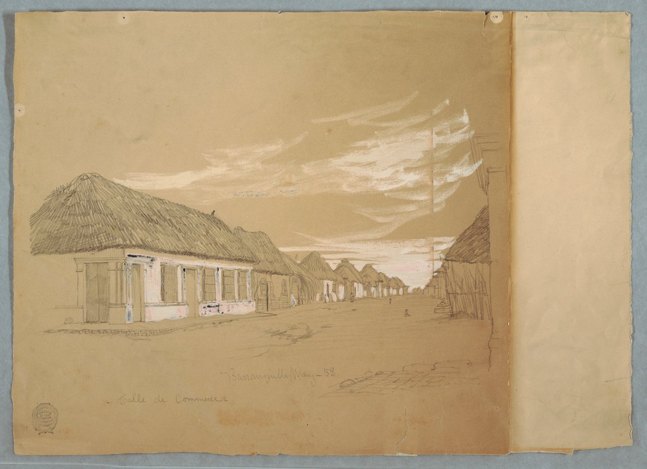 Tegning, Calle de Commerce, Barranquilla, Colombia, maj 1853 af Frederic Edwin Church