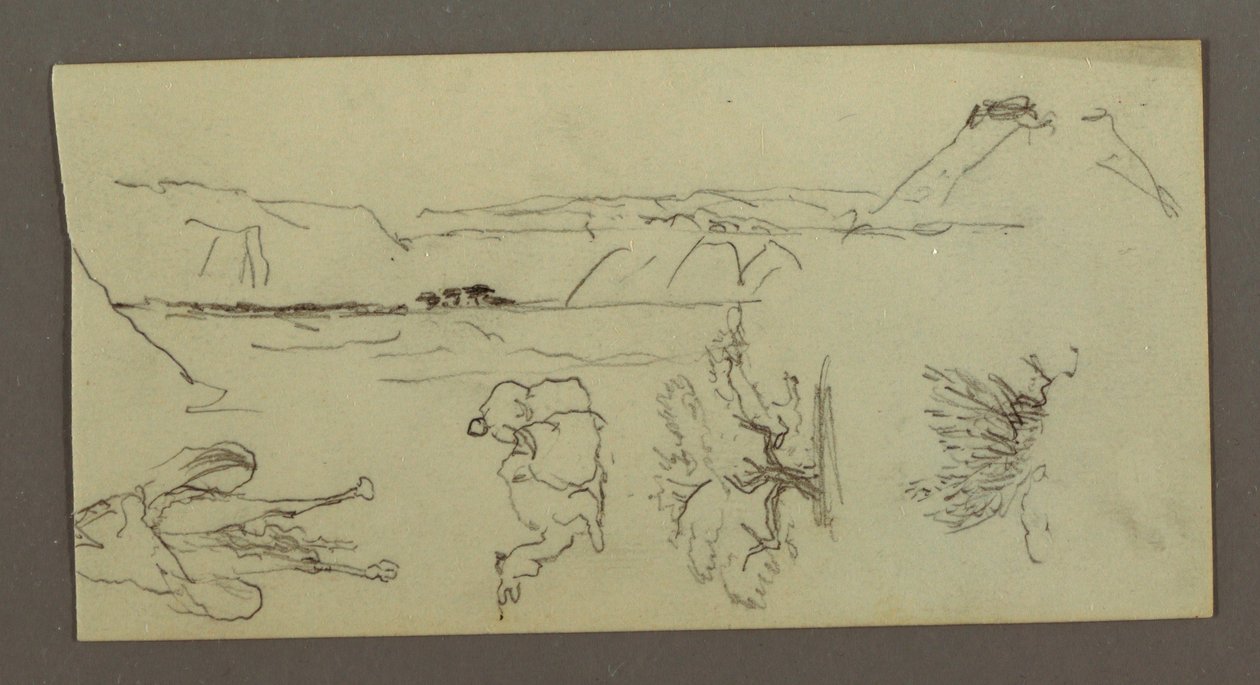 Tegning, Camel Stuides, Tree Bush og Valley, muligvis 1868 af Frederic Edwin Church