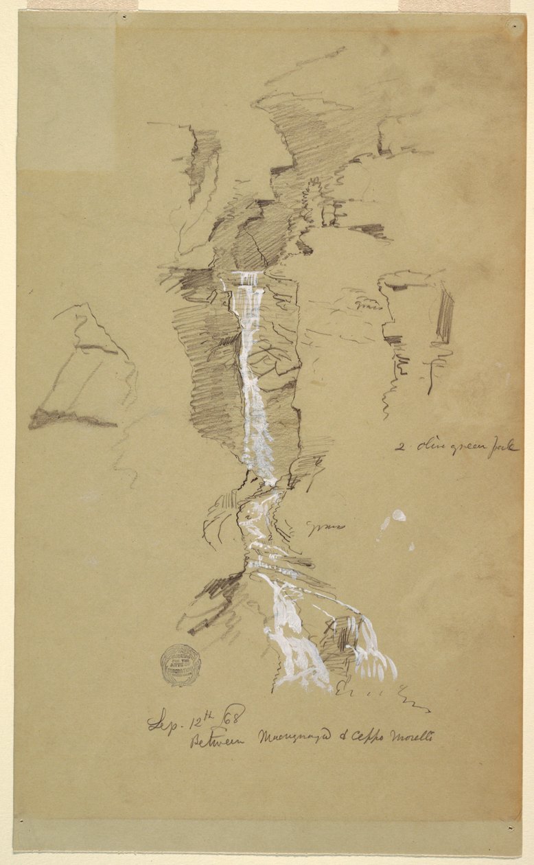 Tegning, Cascade mellem Ceppo Morelli & Macugnaga af Frederic Edwin Church