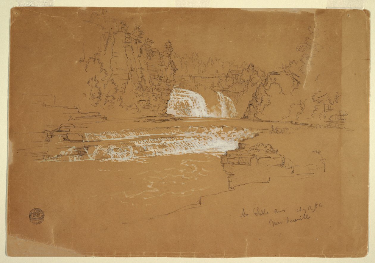 Tegning, kaskader ved Ausable-floden, nær Keesevill, New York, 13. august 1856 af Frederic Edwin Church
