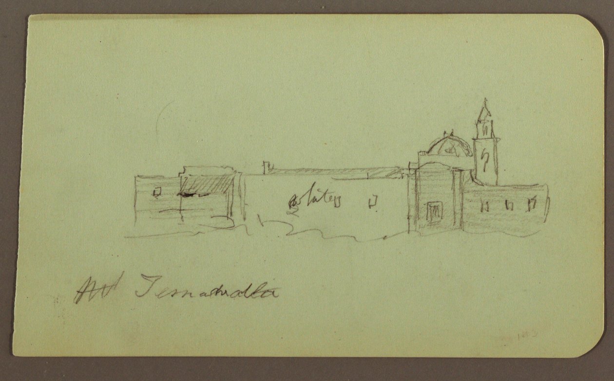 Tegning, kirke; bagside: Bjerglandskab, "Taluca", 1883 af Frederic Edwin Church