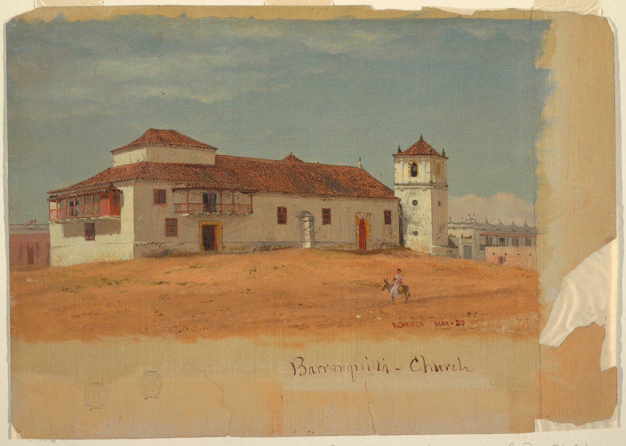 Tegning, kirke i Barranquilla, Colombia, maj 1853 af Frederic Edwin Church