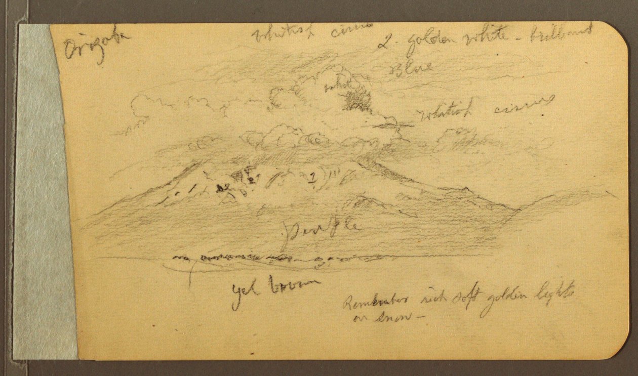 Tegning, Skybeklædte bjerge, 1889 af Frederic Edwin Church