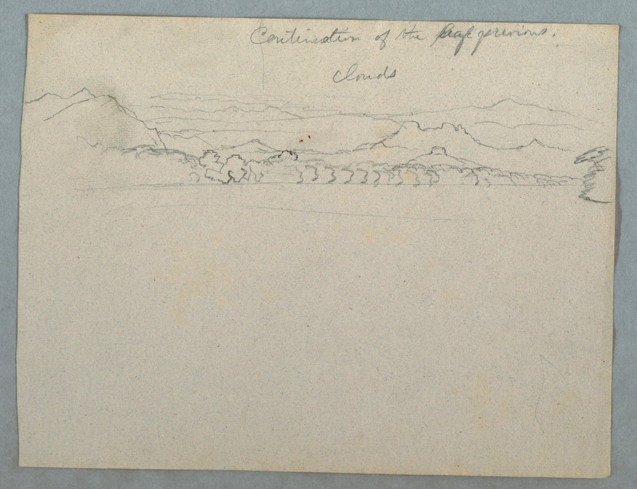 Tegning, Skybeklædt sydamerikansk bjerglandskab set ved en bugt, del 2 , 1853, sandsynligvis maj af Frederic Edwin Church