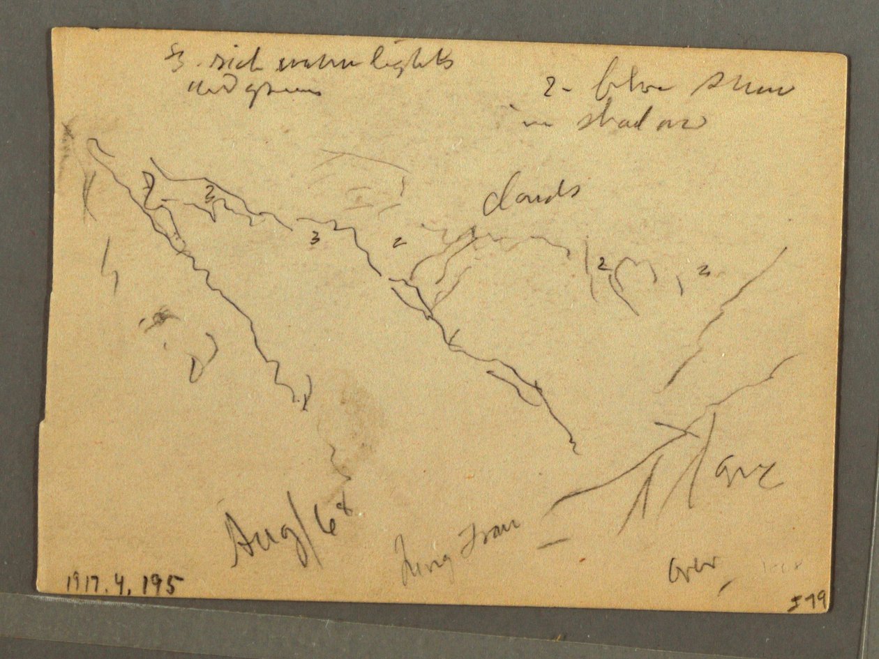 Tegning, Jungfrau med skydække, Interlaken, Schweiz, august 1868 af Frederic Edwin Church