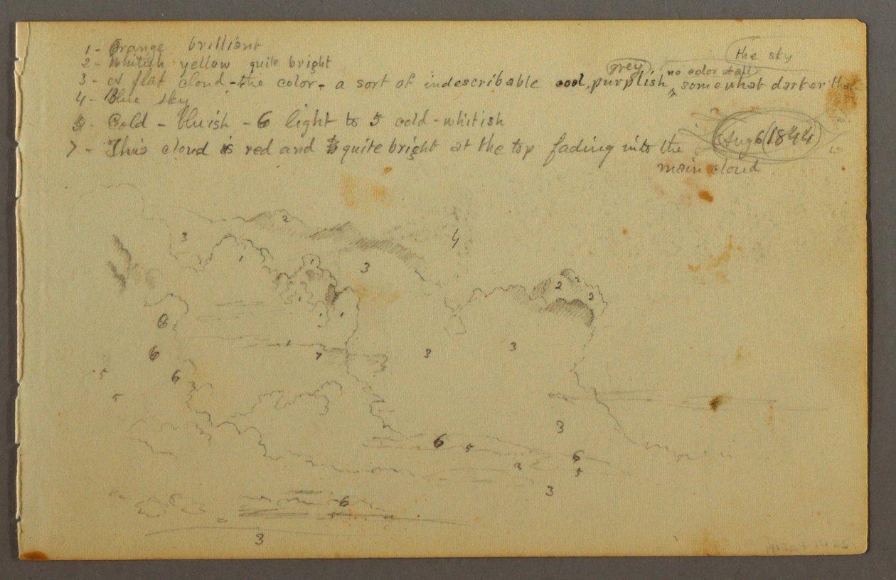 Tegning, studie af skyer, 1844 af Frederic Edwin Church