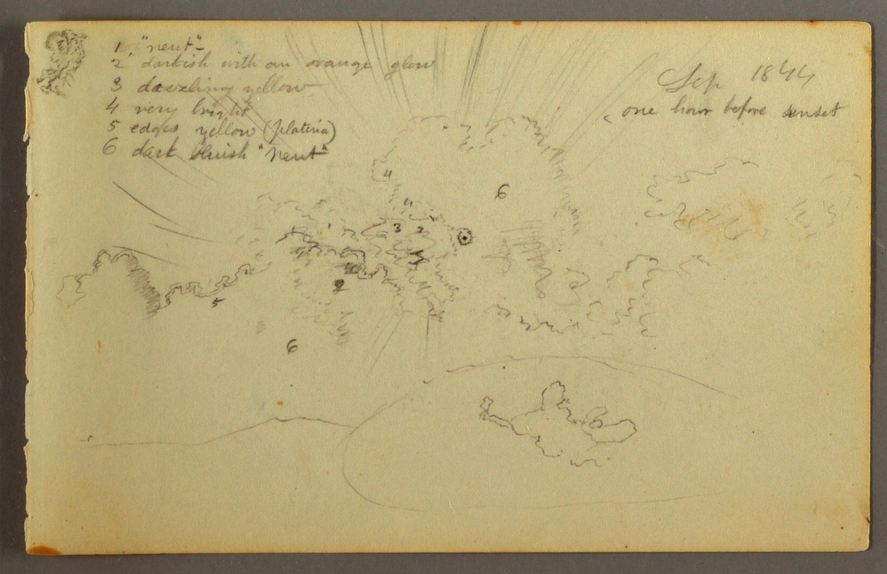 Tegning, Skystudie med sol, der bryder igennem, 1844 af Frederic Edwin Church