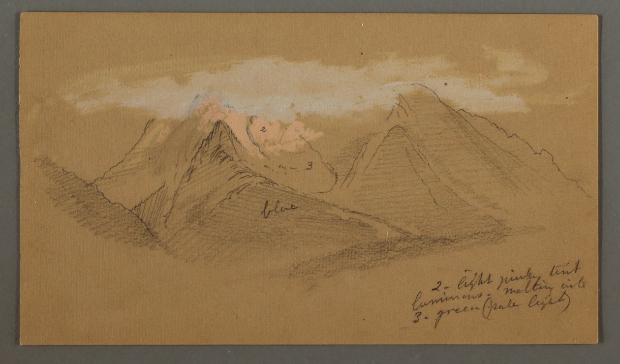 Tegning, Skyer over bjergtoppe, muligvis 1868 af Frederic Edwin Church