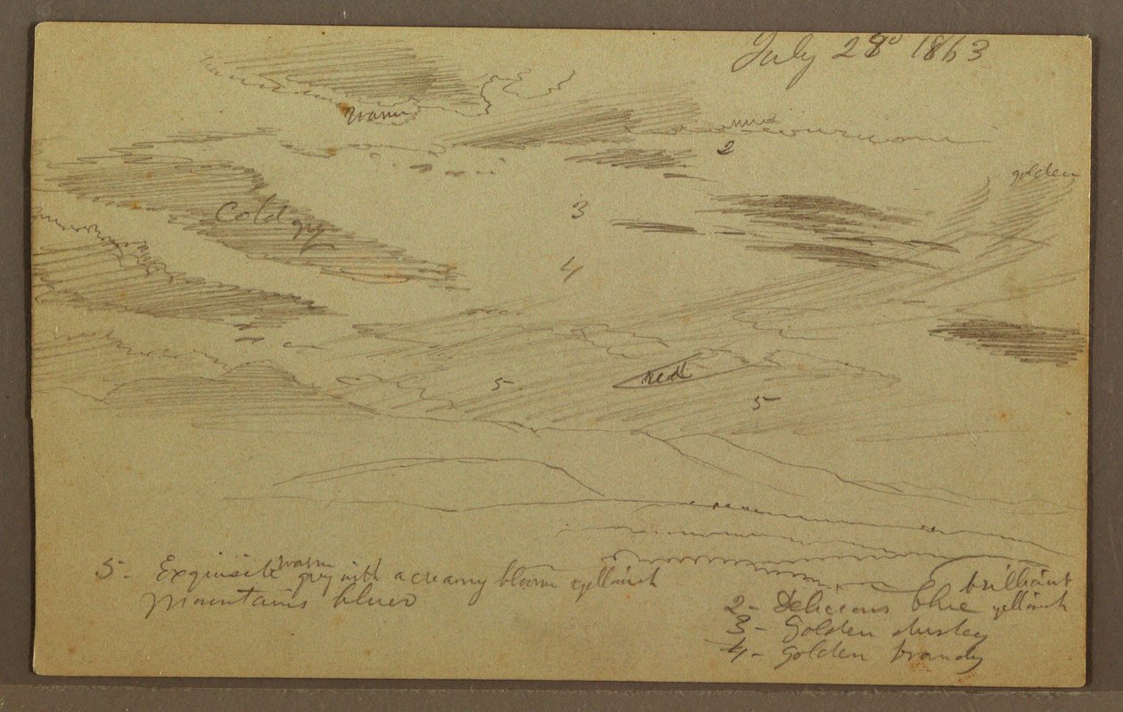 Tegning, overskyet himmel over dalen, juli 1863 af Frederic Edwin Church