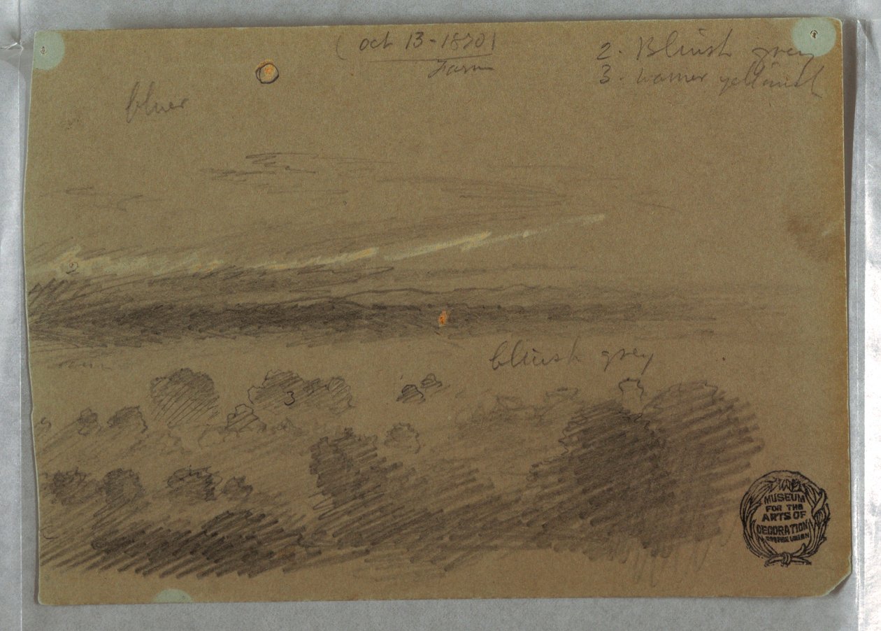 Tegning, Skyet himmel og måne, 13. oktober 1870 af Frederic Edwin Church