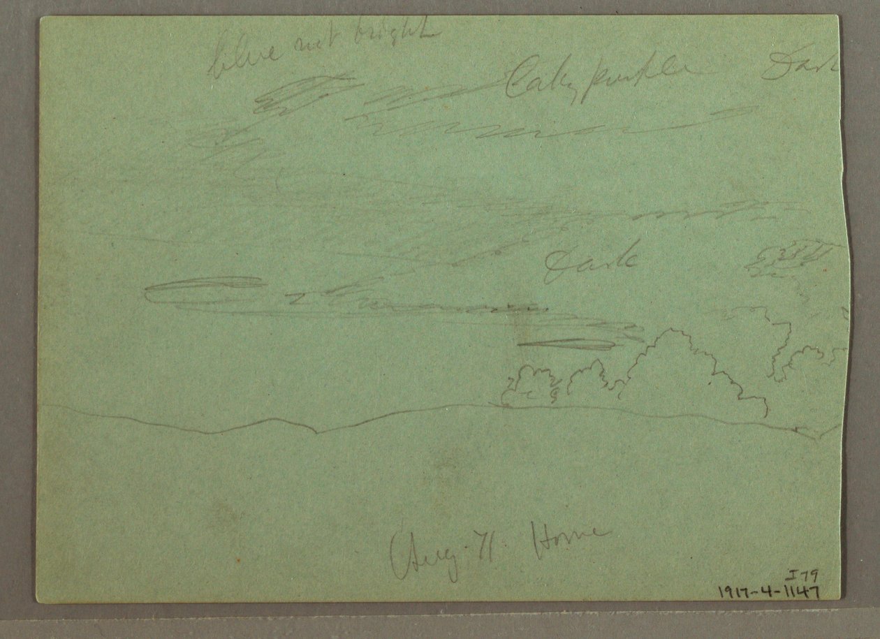 Tegning, Skyet himmel over højderyg, august 1871 af Frederic Edwin Church