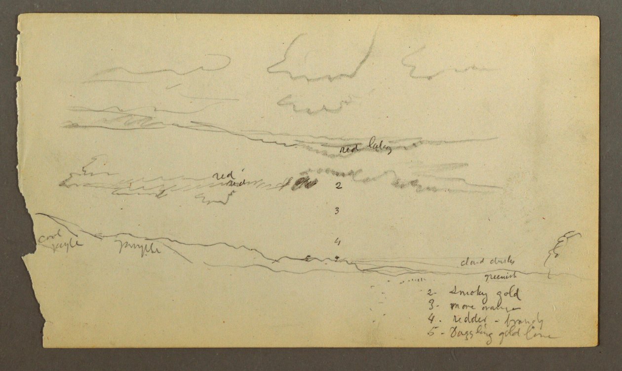Tegning, Skyet himmel over dal (Maine), muligvis 1860 af Frederic Edwin Church