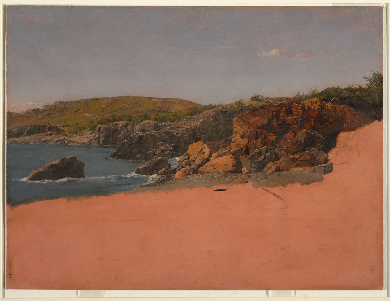 Tegning, Kysten ved Mount Desert Island (Sand Beach), ca. 1850 af Frederic Edwin Church