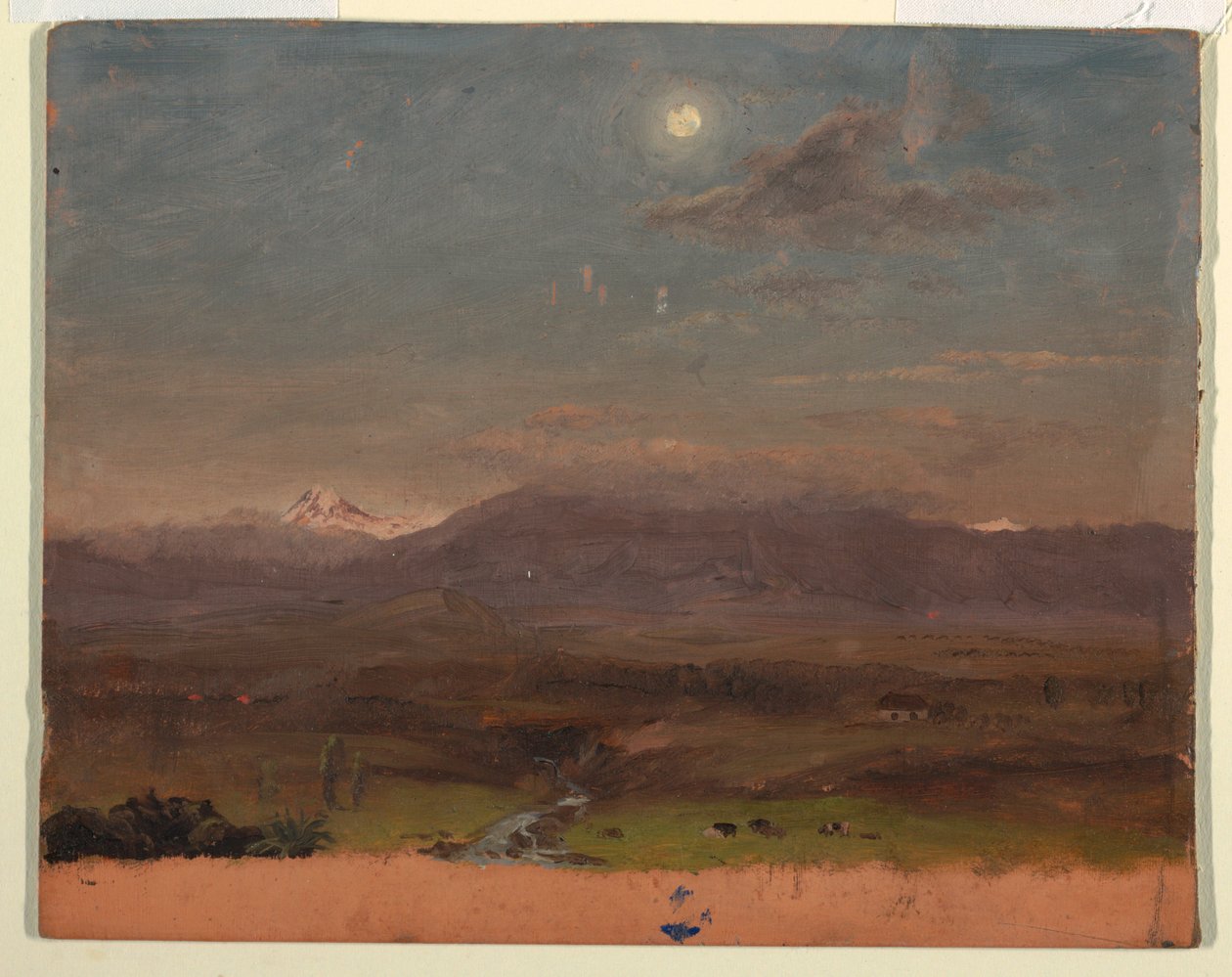Tegning, Colombia eller Ecuador, bjerge, måneskin, 1853 eller 1857 af Frederic Edwin Church