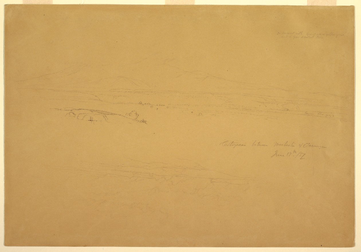 Tegning, Cotopaxi mellem Machachi og Talunga, 19. juni 1857 af Frederic Edwin Church
