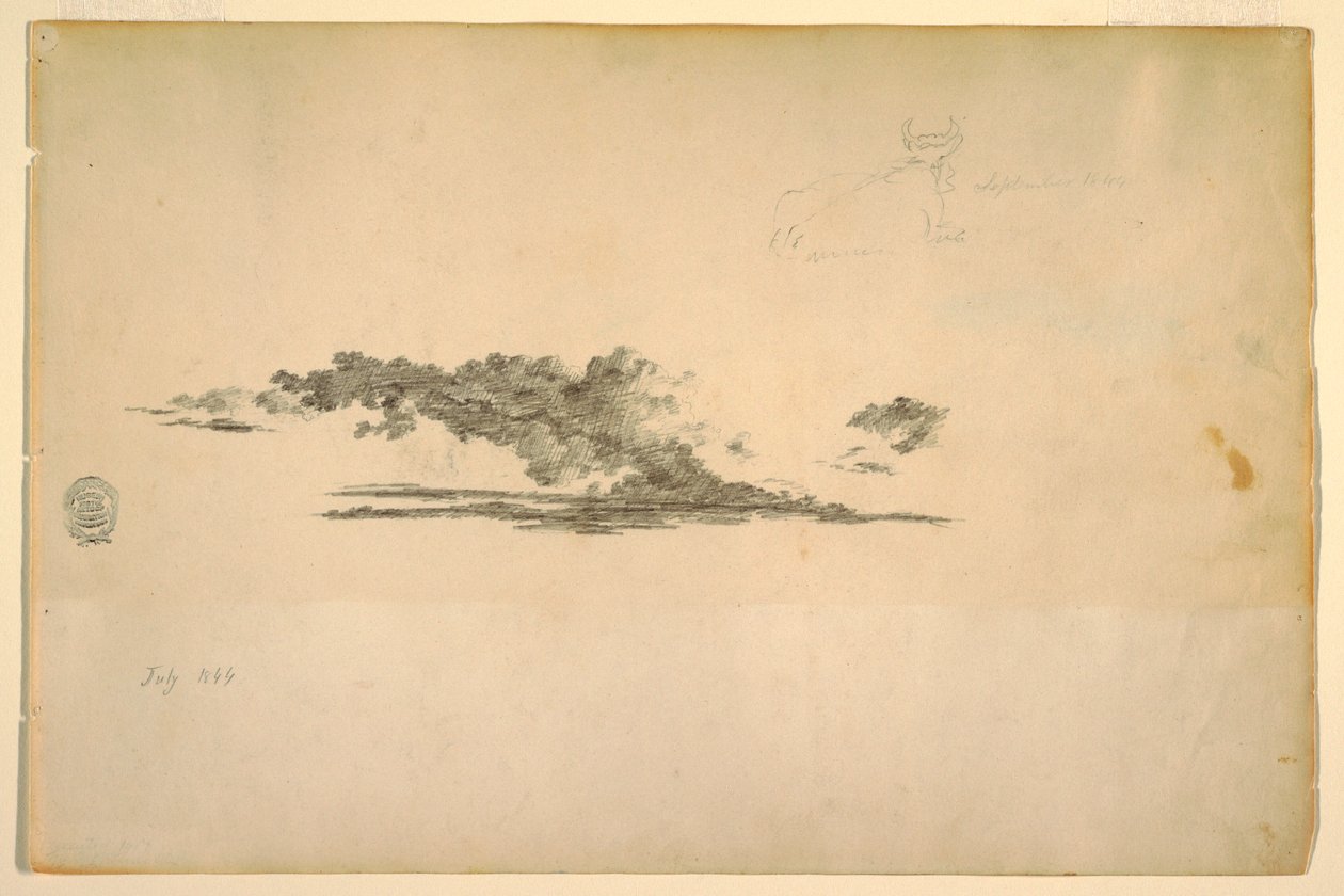 Tegning, ko, skyer, juli og september 1844 af Frederic Edwin Church
