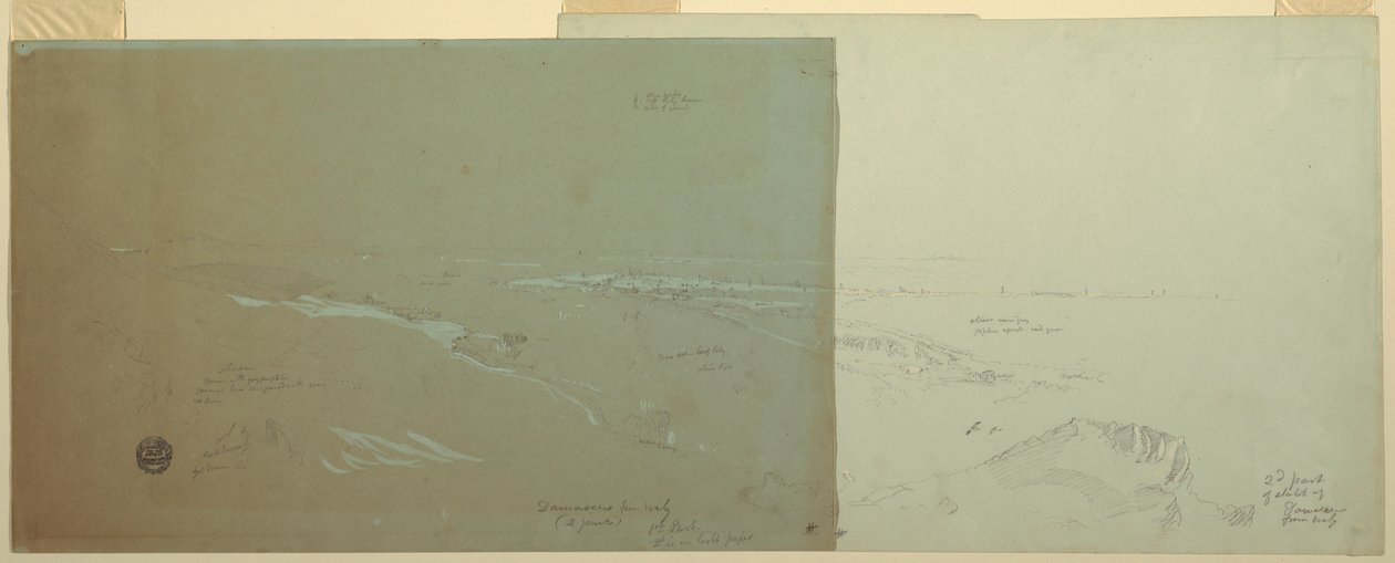 Tegning, Damaskus, Syrien, set fra nordvest, del 2, april eller maj 1868 af Frederic Edwin Church