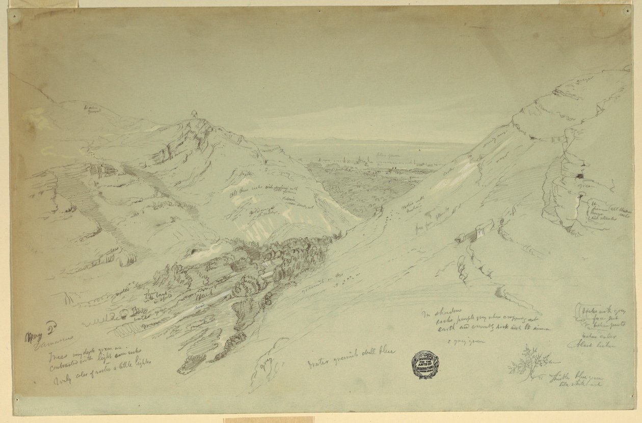 Tegning, fjerntliggende udsigt over Damaskus, Syrien, 2. maj 1868 af Frederic Edwin Church
