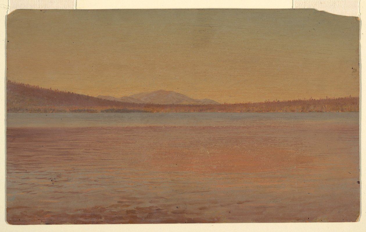 Tegning, fjernbillede af Mount Katahdin og Traveller set fra Lake Millinocket, 1870-80 af Frederic Edwin Church
