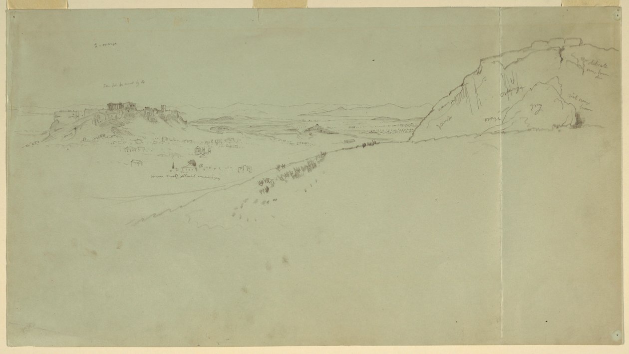 Tegning, Fjernbillede af nordsiden af Akropolis, 1869 af Frederic Edwin Church