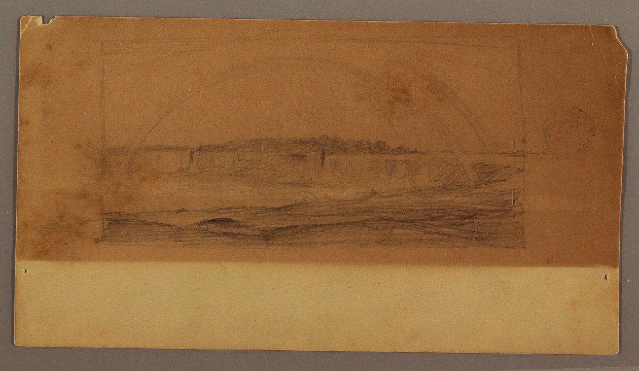 Tegning, Dobbelt regnbue over vandfaldet, Niagara River, muligvis 1858 af Frederic Edwin Church