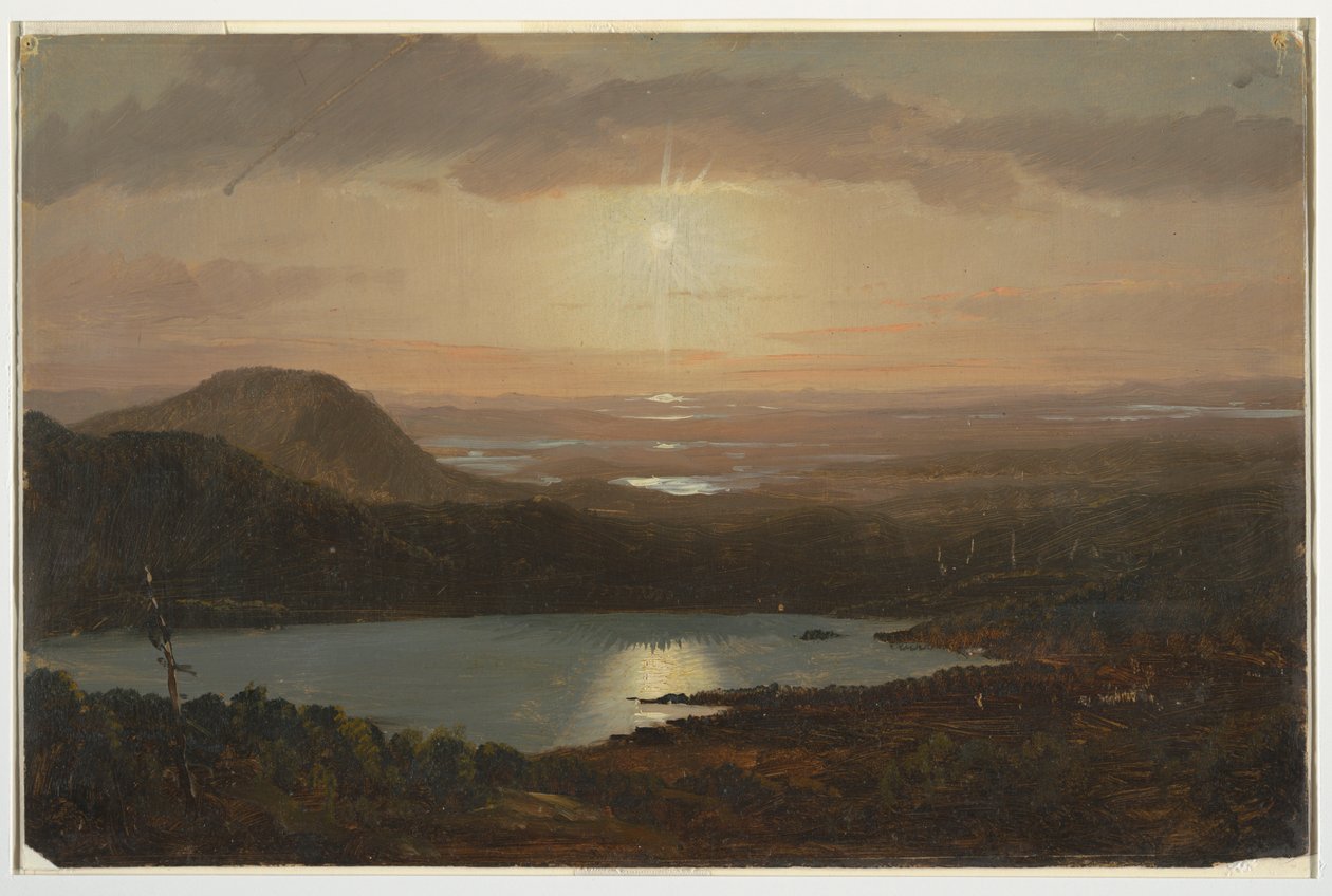 Tegning, Eagle Lake set fra Cadillac Mountain, Mount Desert Island, Maine, 1850-60 af Frederic Edwin Church