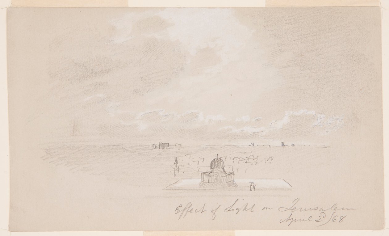 Tegning, Lysets virkning på Jerusalem, 2. april 1868 af Frederic Edwin Church