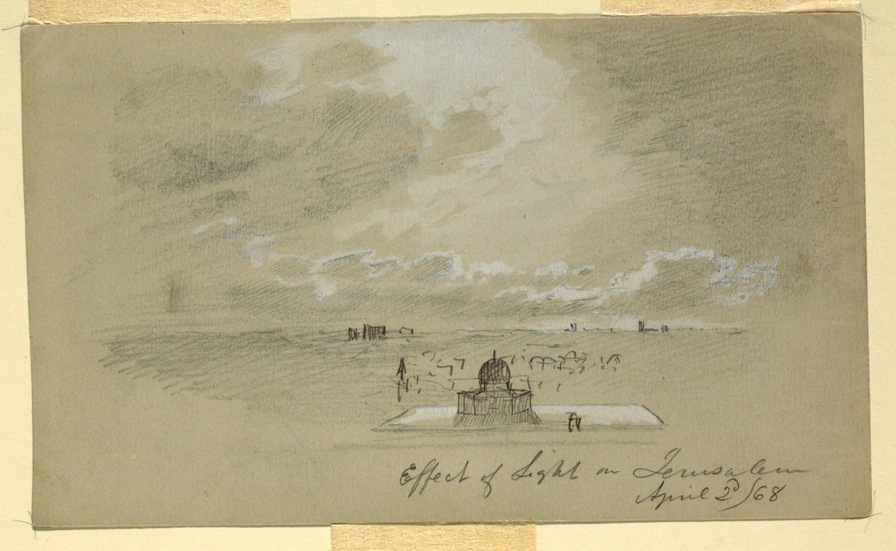 Tegning, Lysets virkning på Jerusalem, 2. april 1868 af Frederic Edwin Church