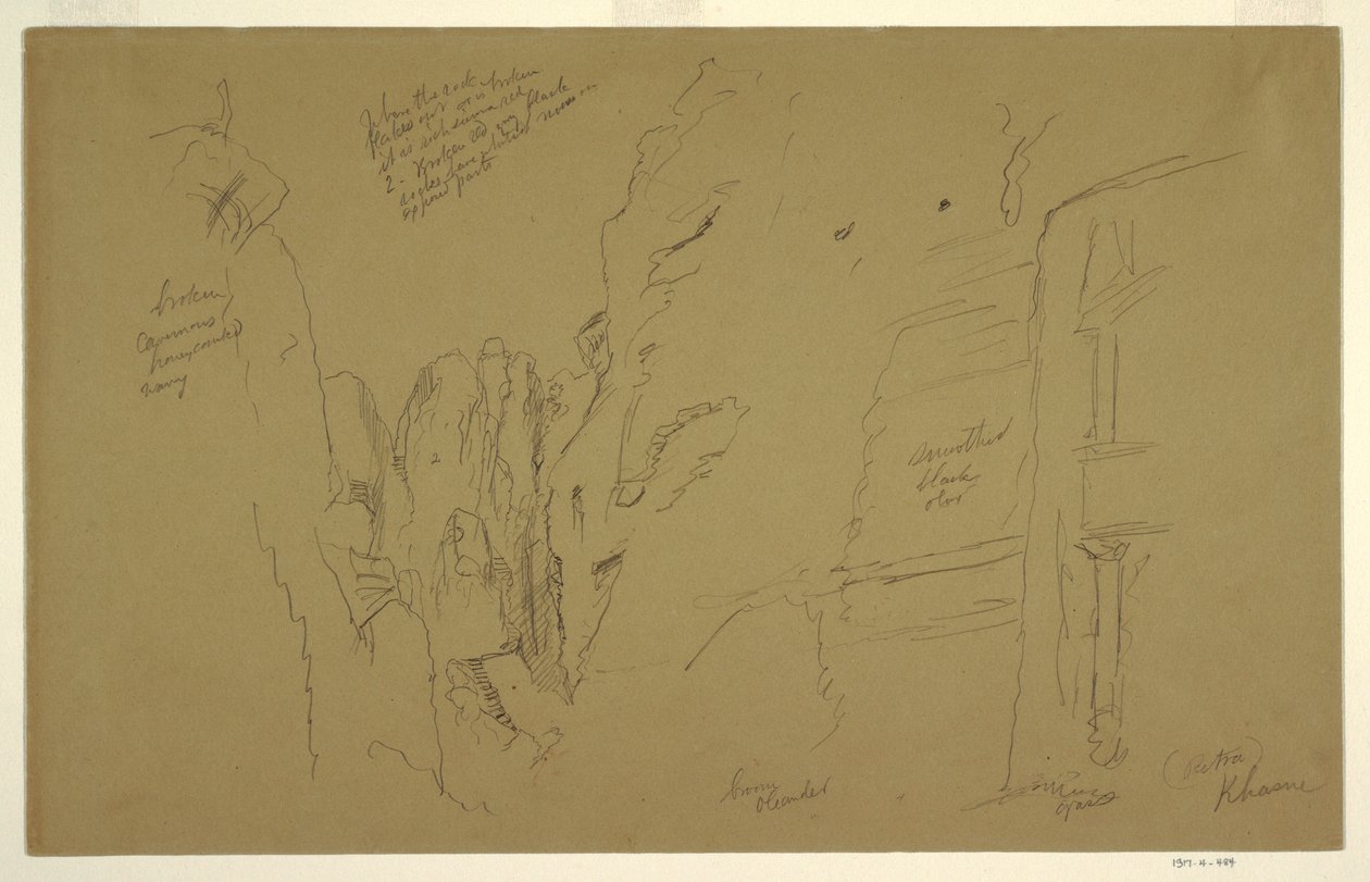 Tegning, El Khasnesh, Petra Jordan, 26. februar 1868 af Frederic Edwin Church