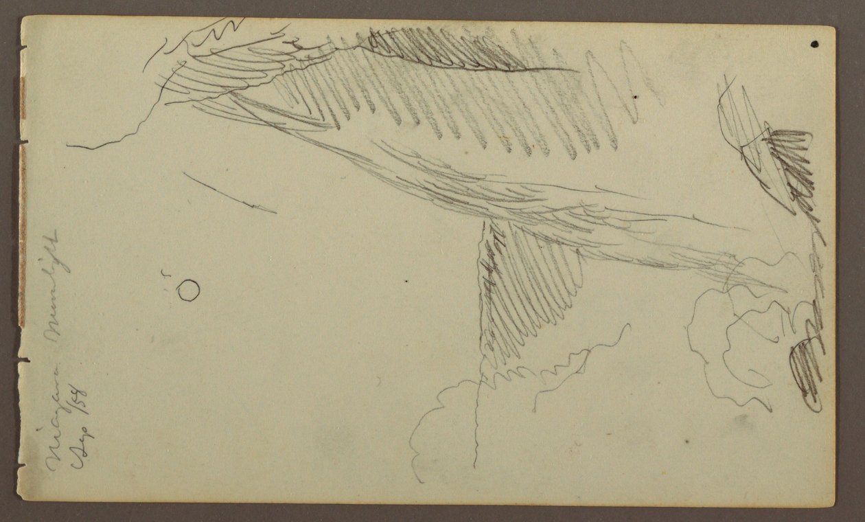 Tegning, vandfald i måneskin, 1858 af Frederic Edwin Church