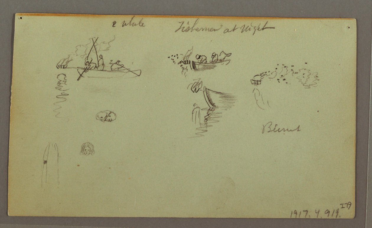Tegning, Figurstudier, pakkeæsel, sejlbåd, muligvis 1868 af Frederic Edwin Church
