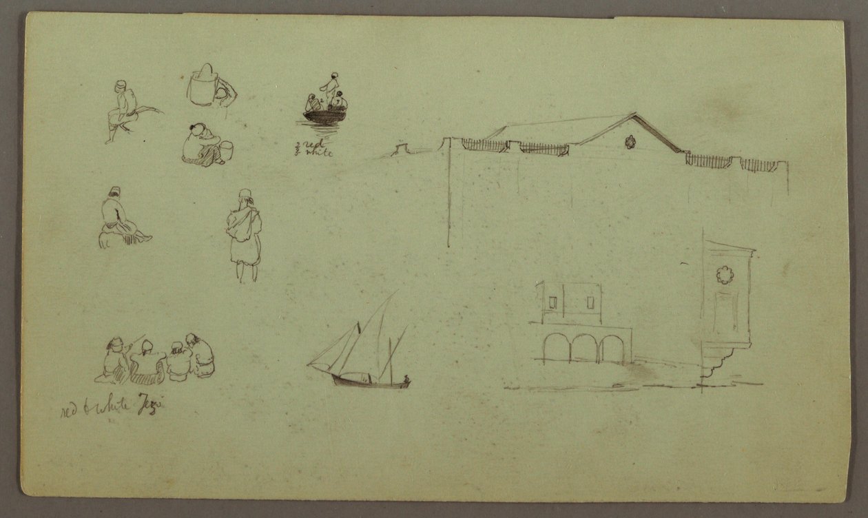 Tegning, Figurstudier, Sejlbåd, Arkitekturstudier, muligvis 1868 af Frederic Edwin Church