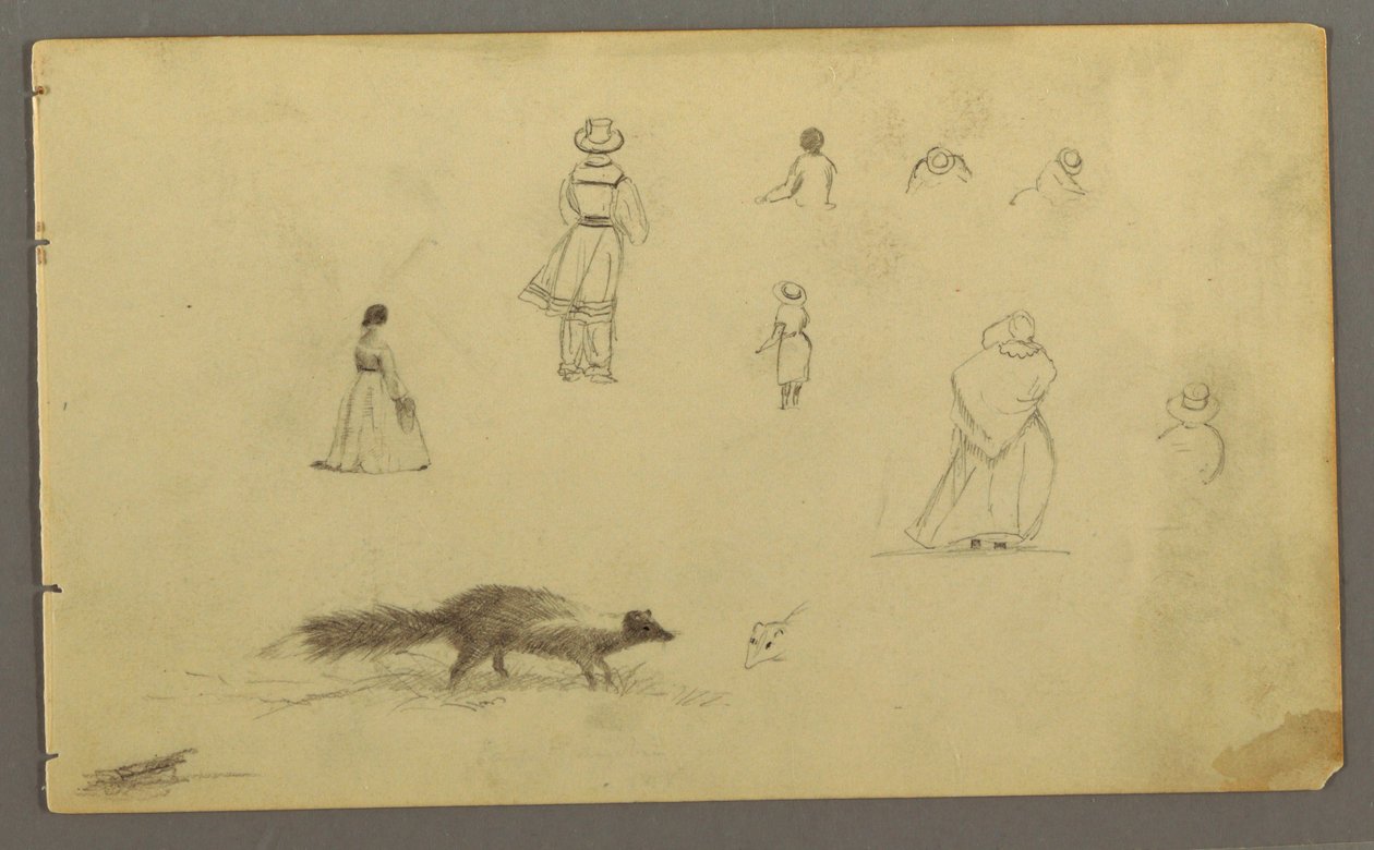 Tegning, Figurstudier bagfra, et stinkdyr, muligvis 1857-58 af Frederic Edwin Church