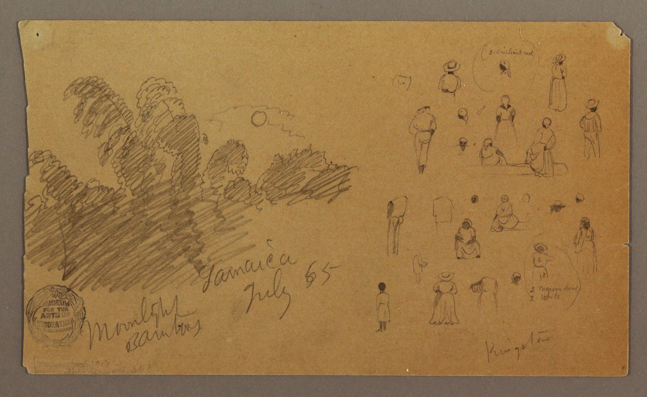 Tegning, figurer, bambus i måneskin, juli 1865 af Frederic Edwin Church