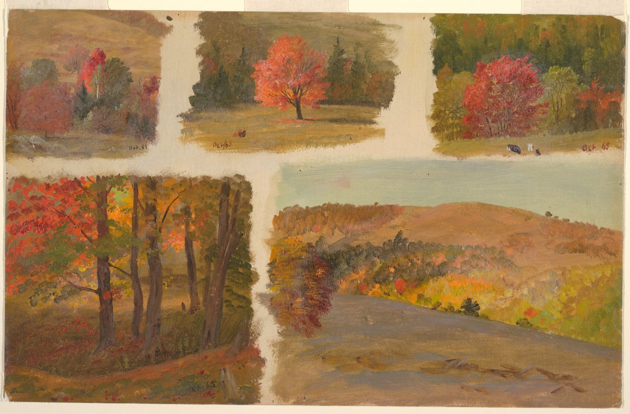 Tegning, Fem studier af efterårslandskab, muligvis Vermont, oktober 1865 af Frederic Edwin Church