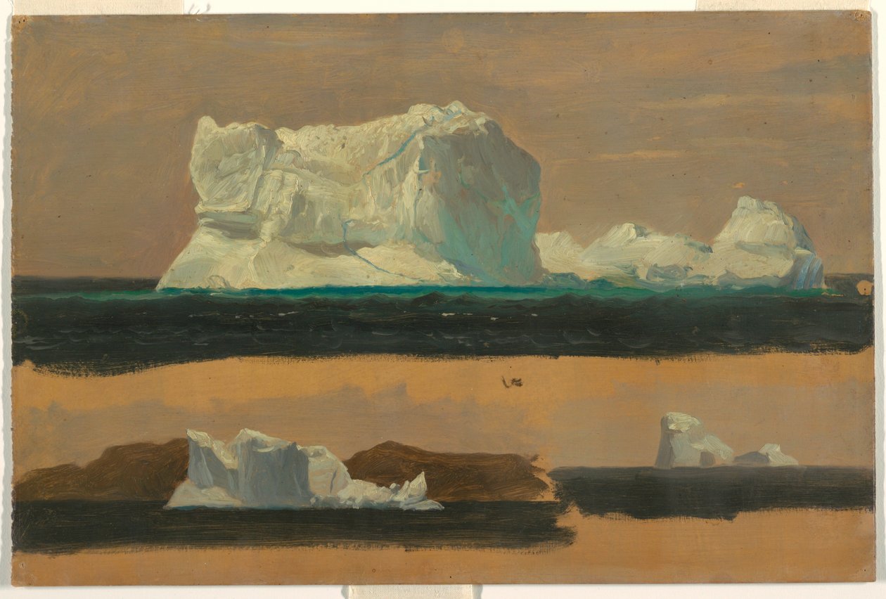 Tegning, flydende isbjerge, 4. juli 1859 af Frederic Edwin Church