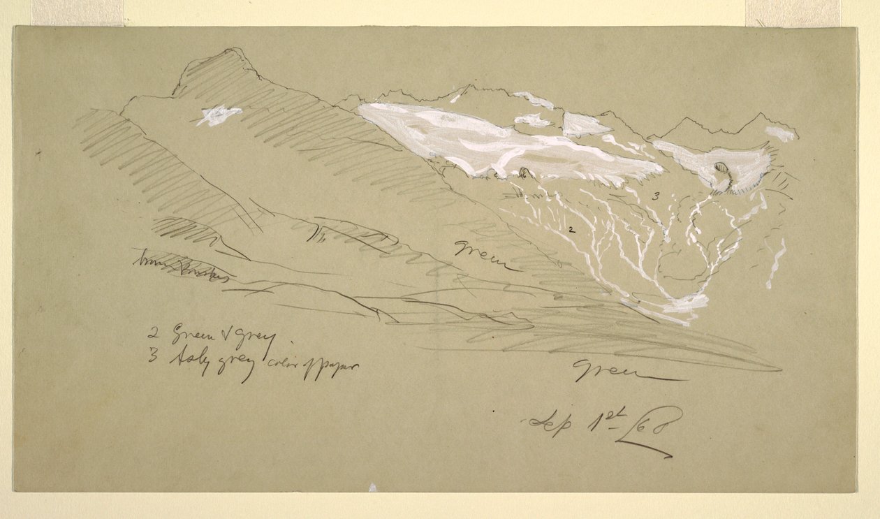 Tegning, Fra de bernske alper, Bel Arp, august 1868 af Frederic Edwin Church