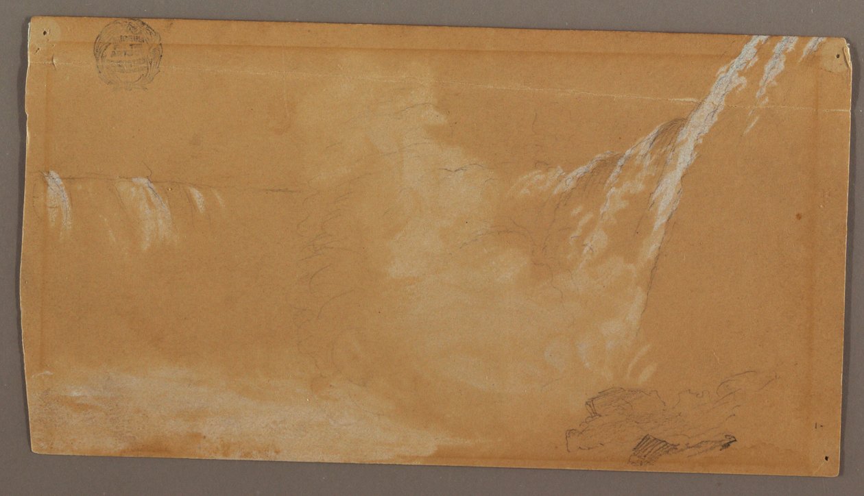 Tegning, Større del af Horseshoe Falls, set fra den canadiske side af Niagara-floden, muligvis 1858 af Frederic Edwin Church