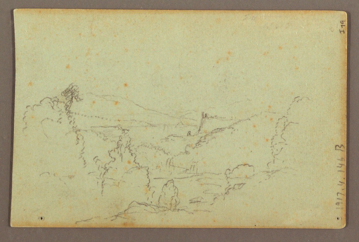 Tegning, Hennequin Point og de amerikanske vandfald, Niagara River, muligvis 1856 af Frederic Edwin Church