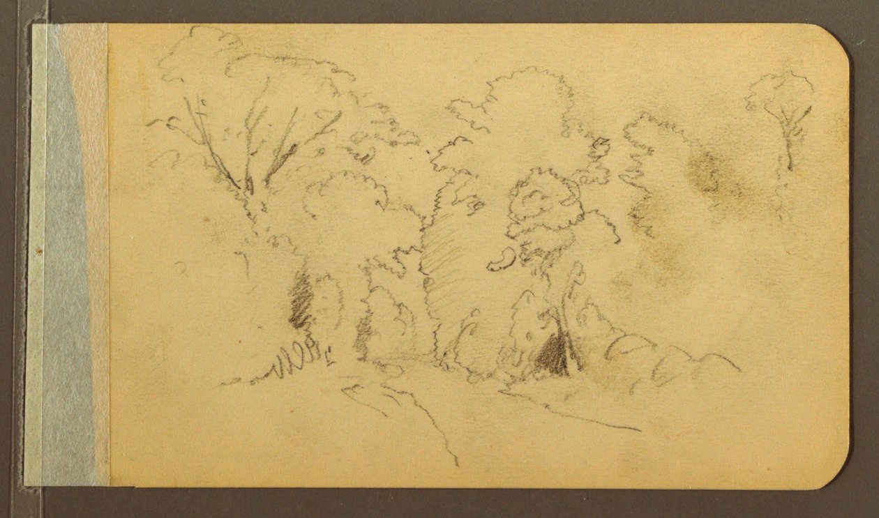 Tegning, bakke- og bjergkæder; bagside: Vej i skoven, 1889 af Frederic Edwin Church