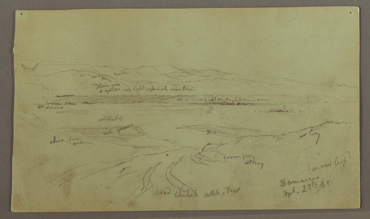 Tegning, Bakker og sletter, 29. april 1868 af Frederic Edwin Church