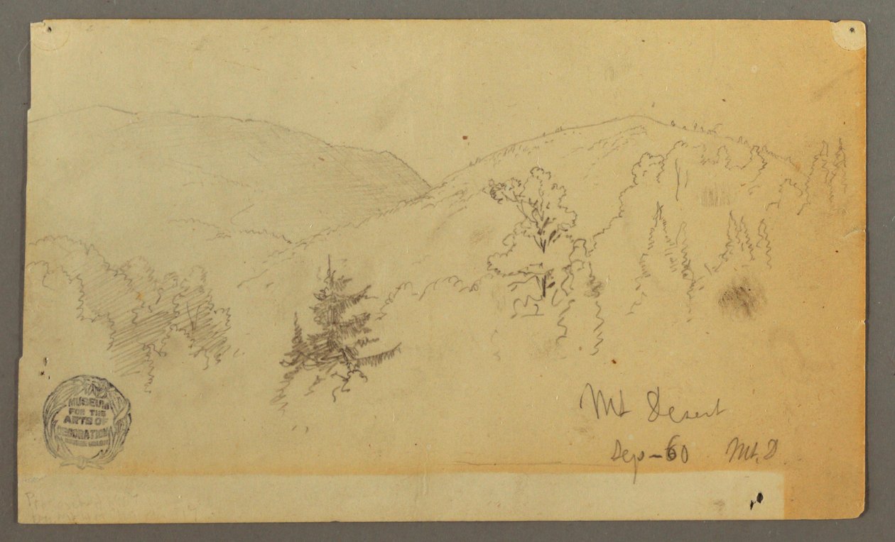 Tegning, Bakker med træer, 1860 af Frederic Edwin Church