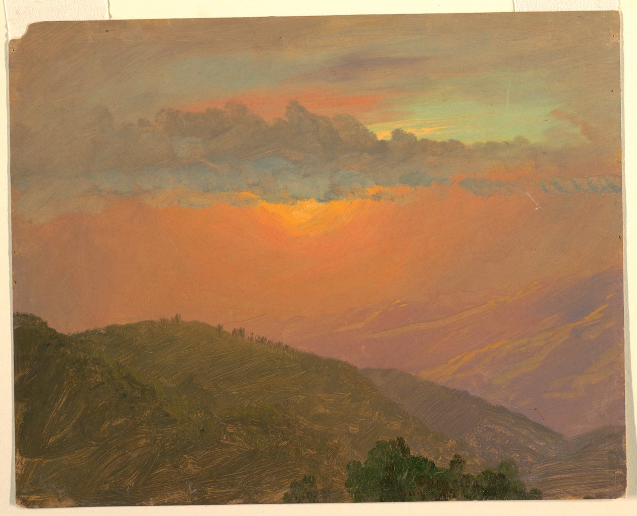 Tegning, Hilltop ved solnedgang, juli 1865 af Frederic Edwin Church