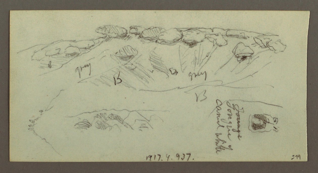 Tegning, Bakketoppe med kampesten, muligvis 1868 af Frederic Edwin Church