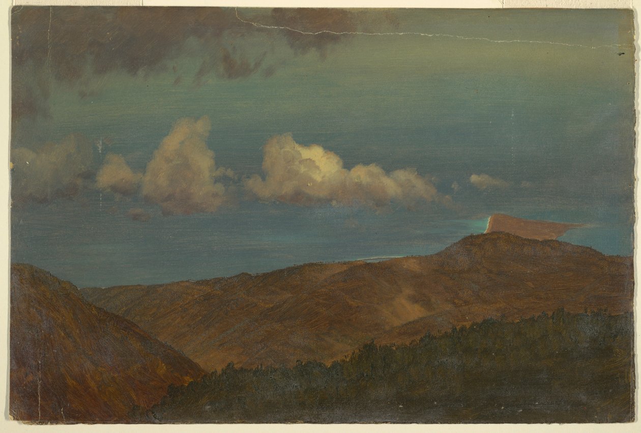 Tegning, bakket landskab, 1865 af Frederic Edwin Church