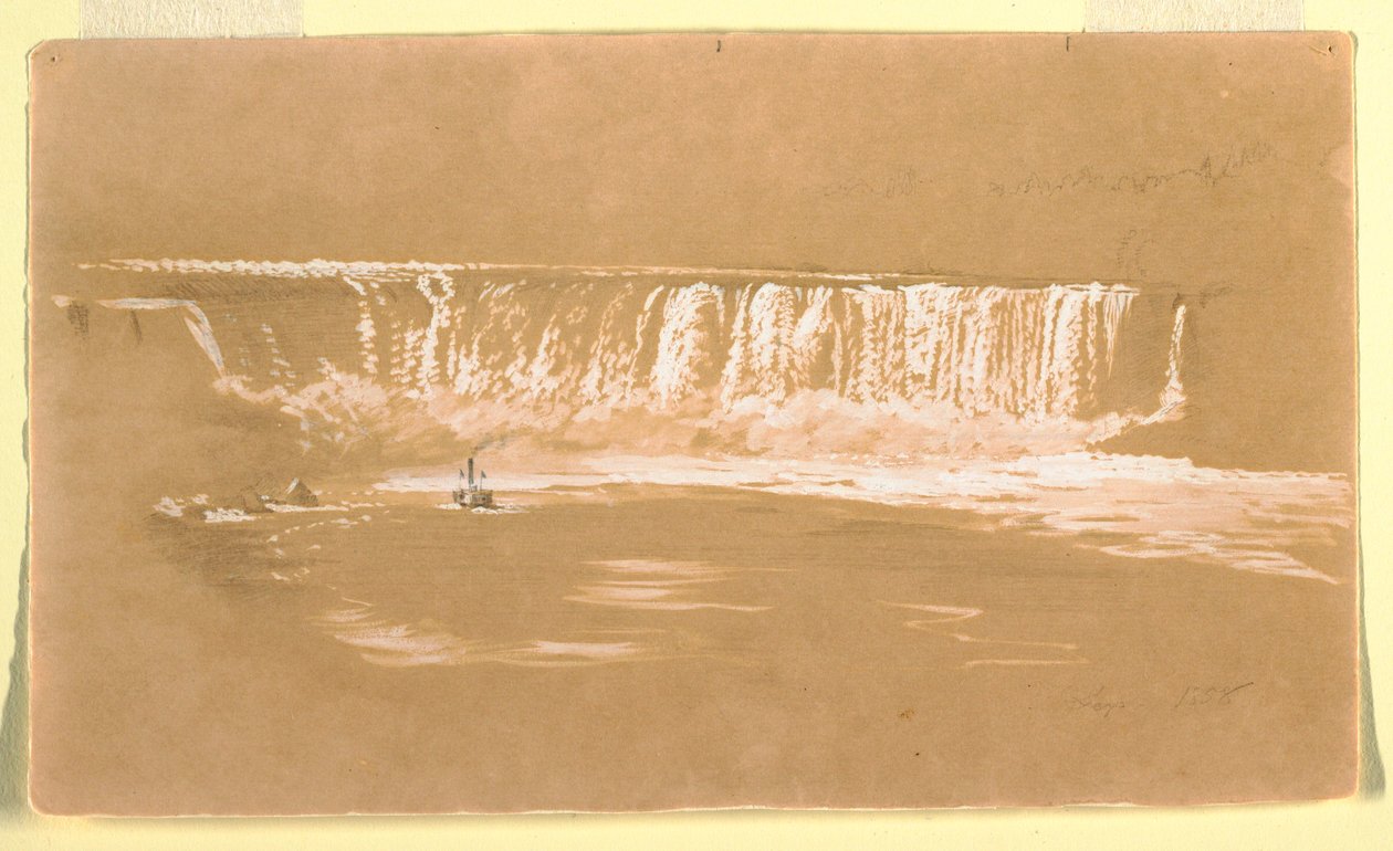 Tegning, Horseshoe Fall fra nord, Niagara, september 1858 af Frederic Edwin Church
