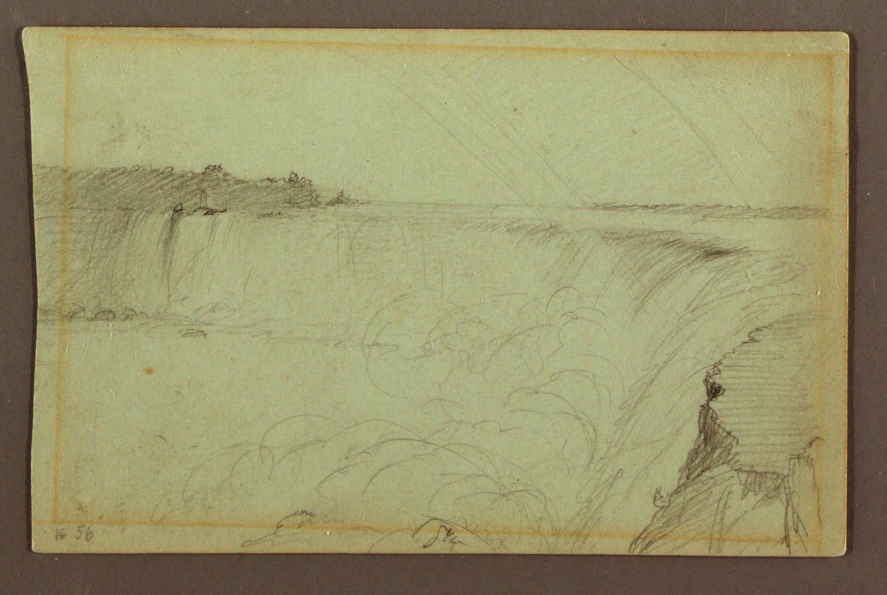 Tegning, Horseshoe Falls med en dobbelt regnbue, Niagara River, Canada, 1856 af Frederic Edwin Church