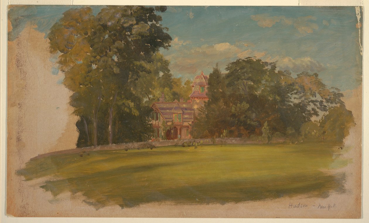 Tegning, hus i Hudson, New York, ca. 1885 af Frederic Edwin Church
