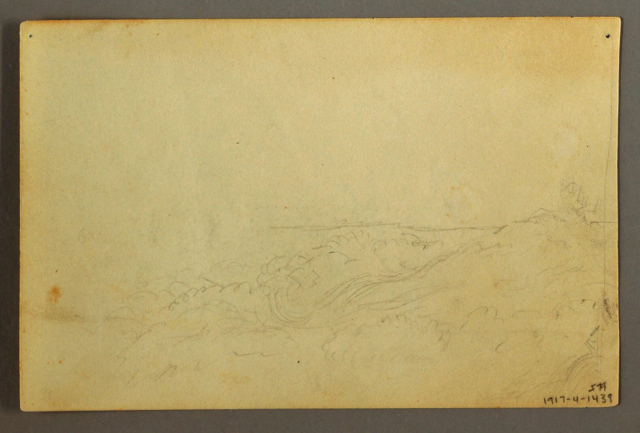 Tegning, Hus i skoven ved et vandløb, april 1845 af Frederic Edwin Church
