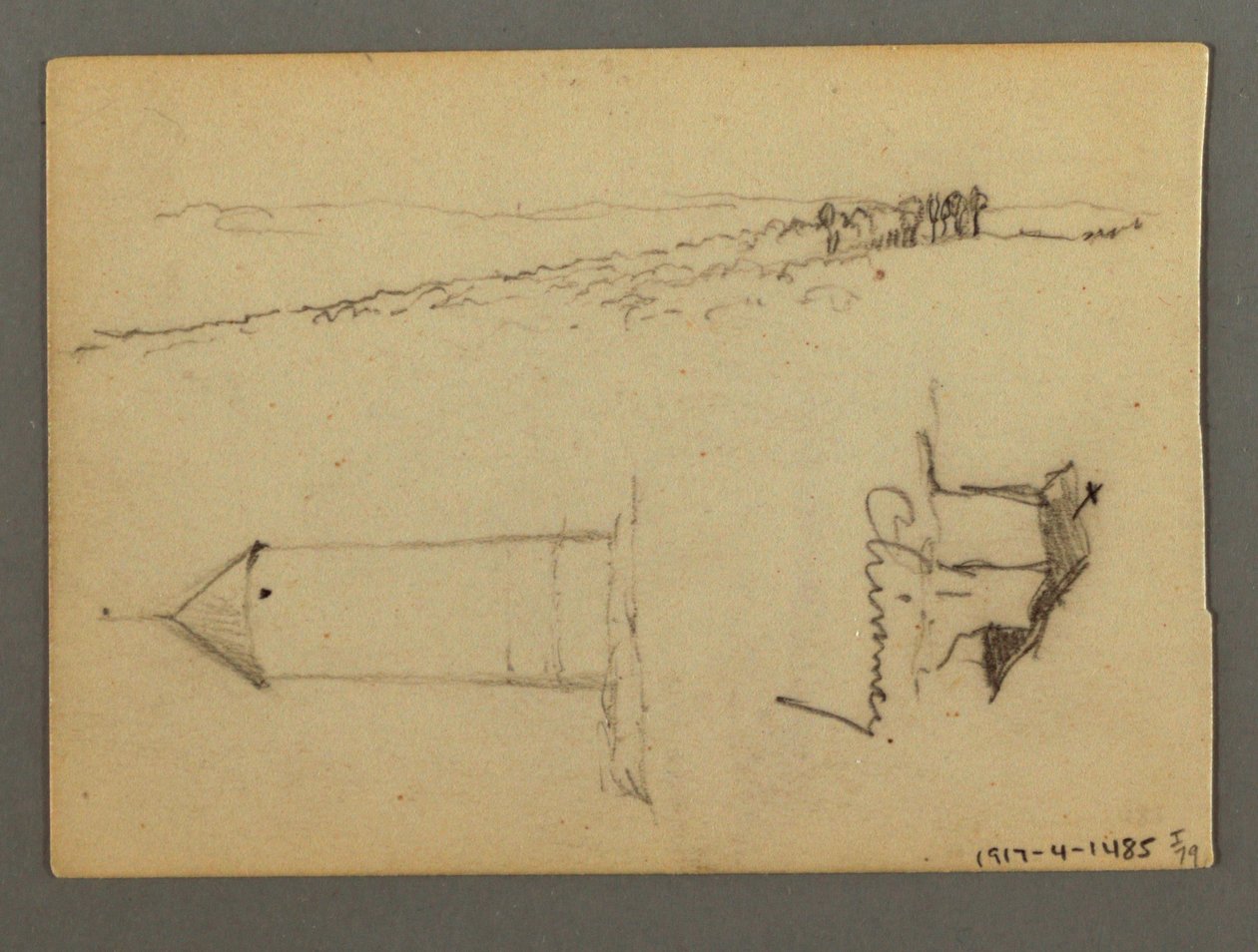 Tegning, Hus over klippe, tårne, muligvis 1868 af Frederic Edwin Church